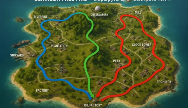 Bermuda Free Fire — маршруты для быстрого топ-1